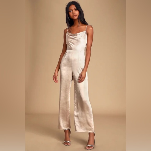 Lulus satin champagne jumpsuit - Picture 1 of 5